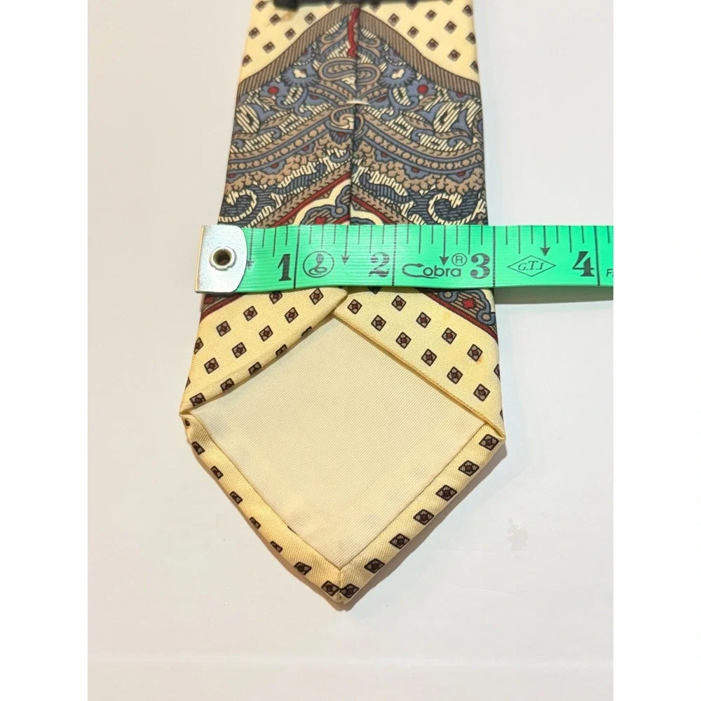 Nicola‎ Paone Silk Tie Yellow Cream Paisley Geometric Handmade Italy Necktie Vtg
